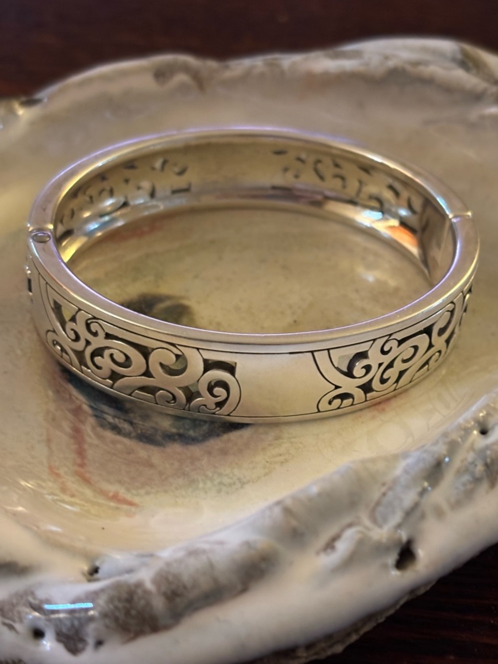 Brighton Silver Filigree Hinged Bangle Bracelet